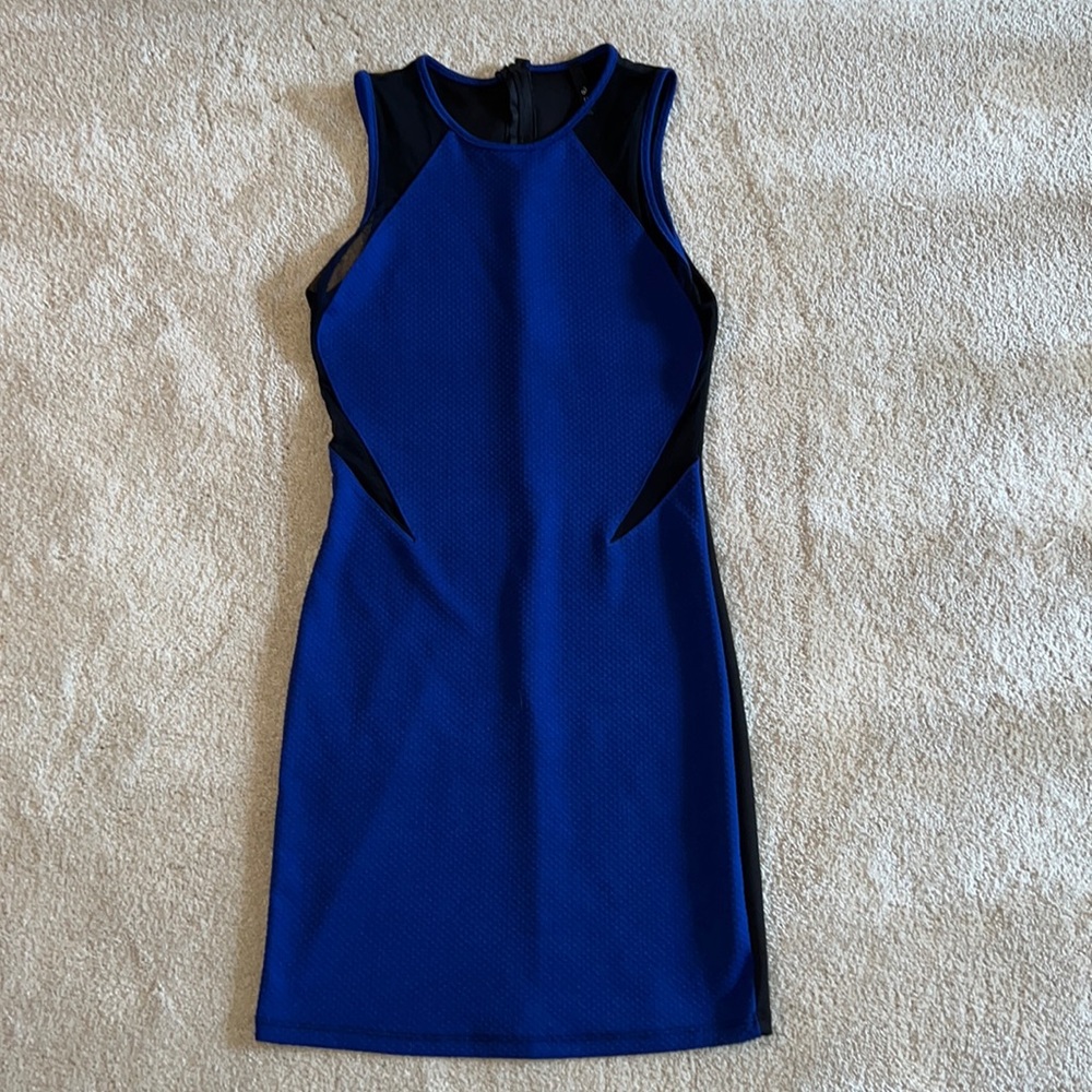 Blue dress with mesh paneling